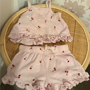 Nordstrom Baby Girl Pink Cherry Print Ruffle Tank and Shorts Set size 6mo